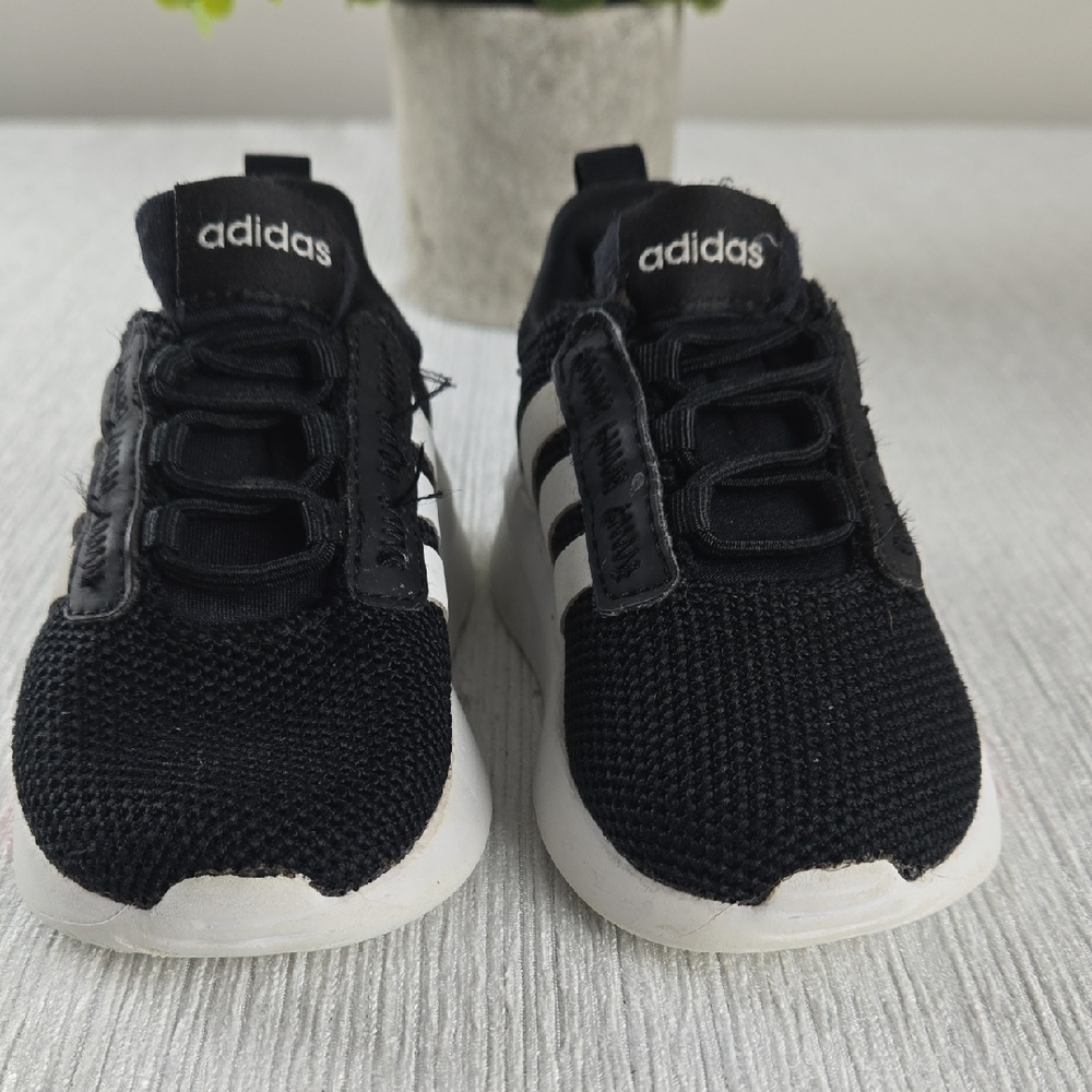 Kids Adidas Black White 3 Stripe‎ Mesh Sneakers Size 5K - Picture 2 of 15
